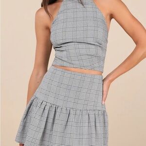 Lulus Plaid Halter Neck Skirt Set. NWT. Small
